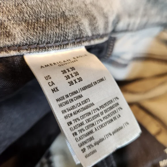 American Eagle 90s Grunge Jeans Mens 38x30 Gray Denim Cotton Stretch Mid Rise - Picture 8 of 8